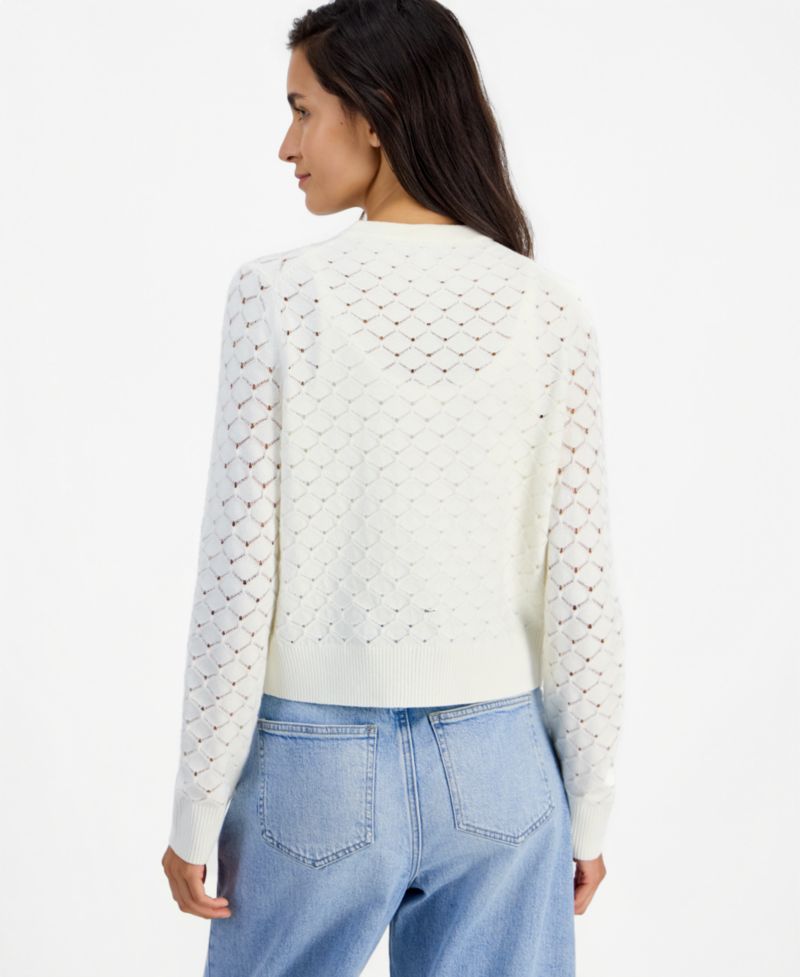 Women's Pointelle Crewneck Cora Cardigan