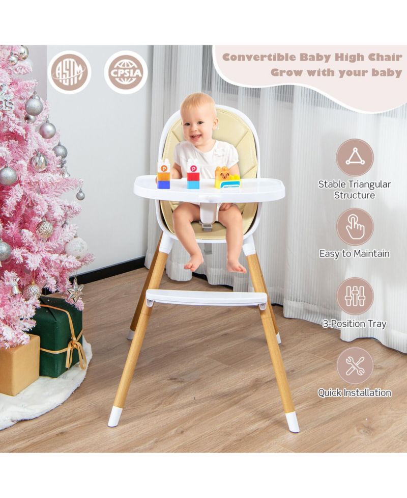 4-in-1 Convertible Baby High Chair Infant Feeding Chair w/Adjustable Tray