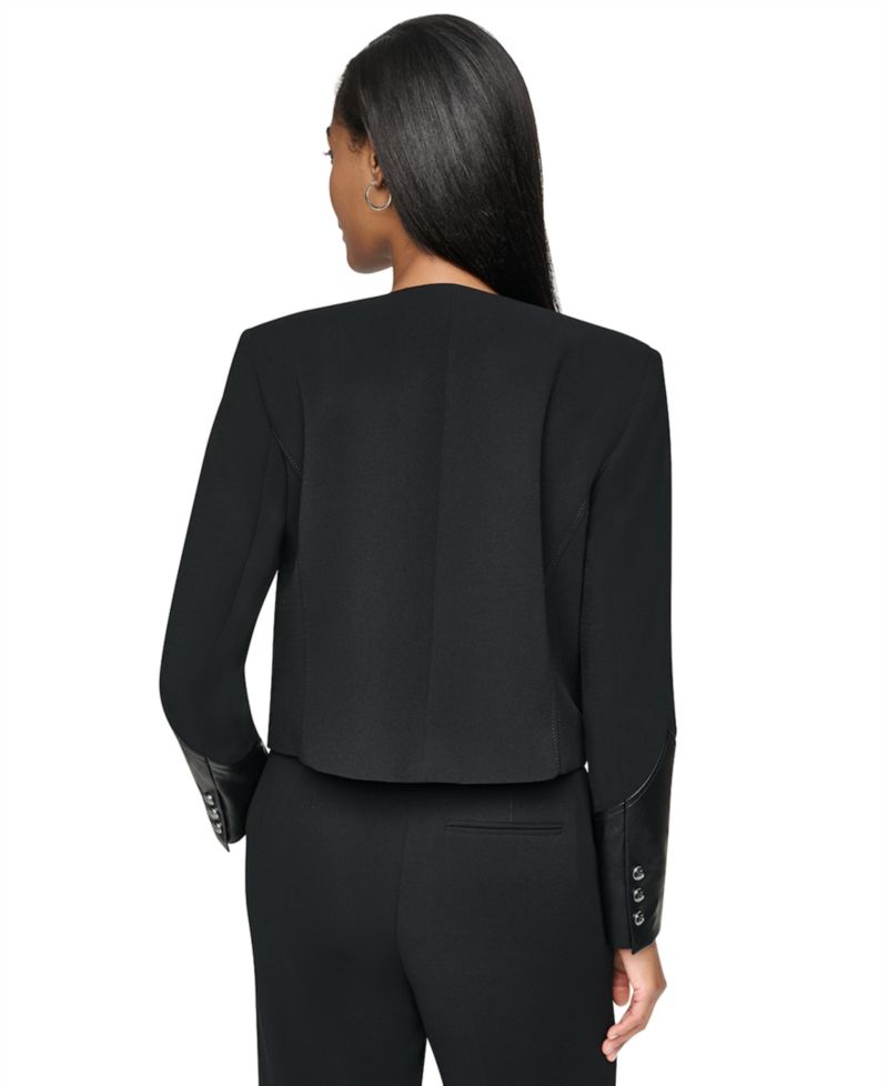 Women's Cropped Collarless Long-Sleeve Jacket