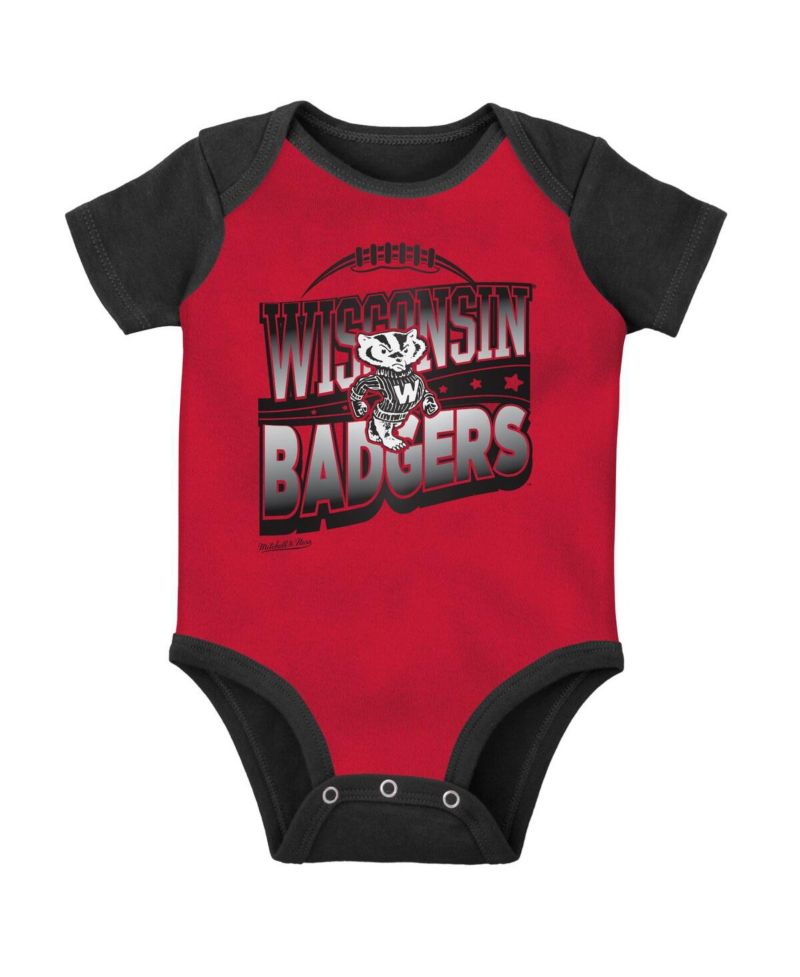 Baby Boys and Girls Black, Red Wisconsin Badgers 3-Pack Bodysuit, Bib and Bootie Set