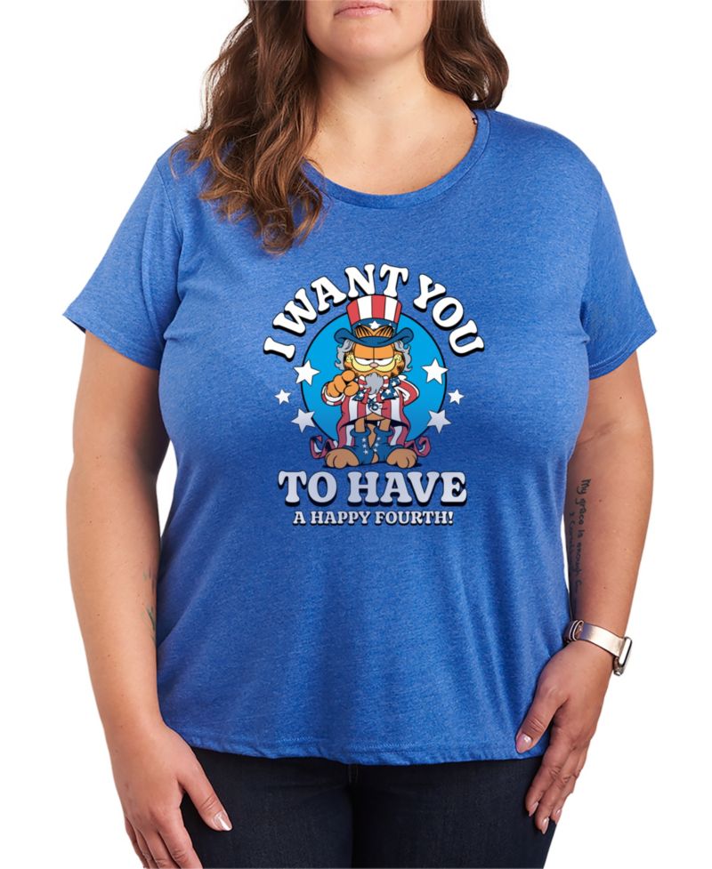 Plus Size Garfield Want You to Have Happy Fourth Short-Sleeve Graphic T-Shirt