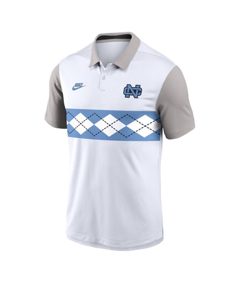 Men's White/Gray North Carolina Tar Heels Athletic Prep Legacy Logo Vapor Performance Polo Shirt