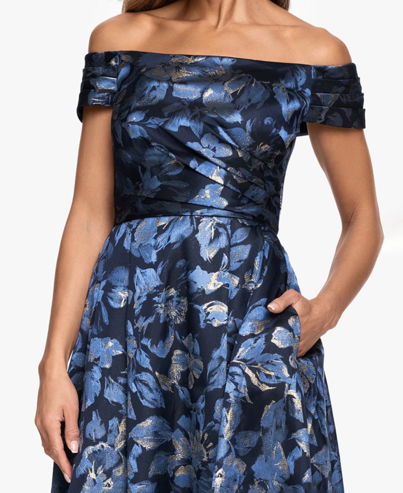 Women's Off-The-Shoulder Brocade Ball Gown