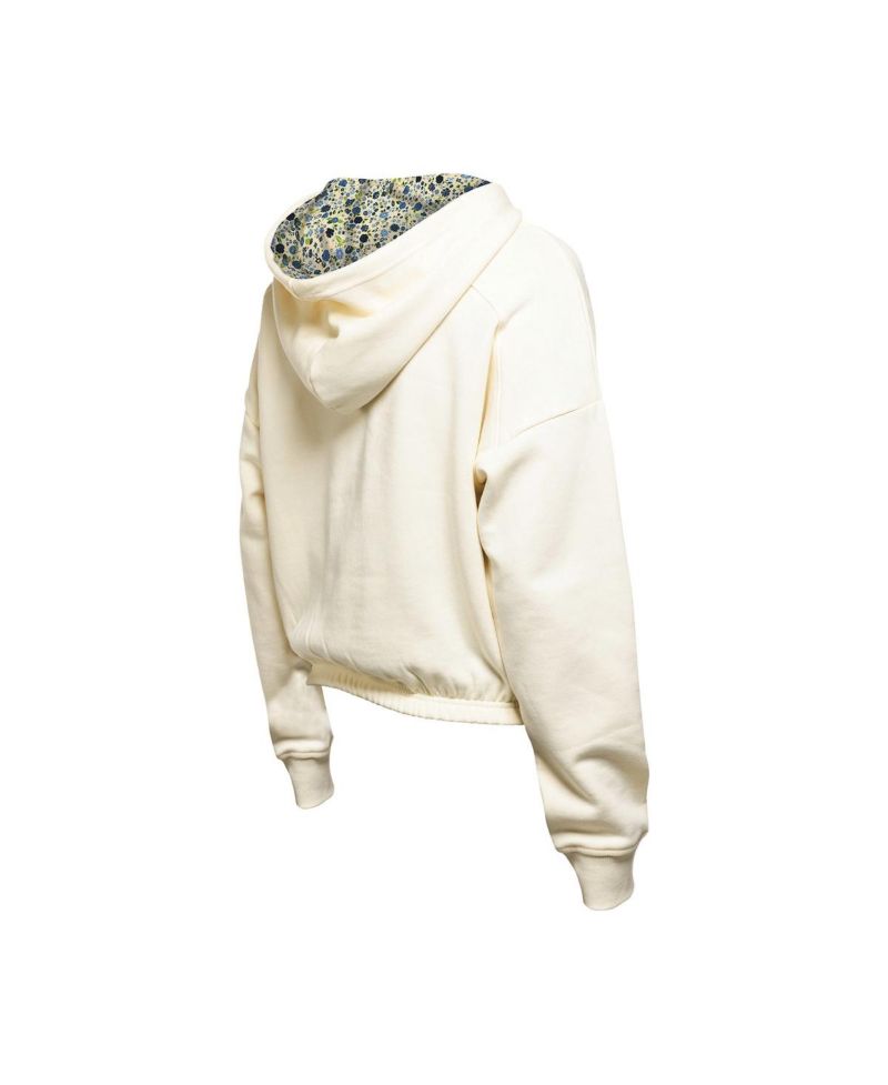 Women's Cream New York Rangers Glam Game Quarter-Zip Cropped Floral Hoodie Pullover Top