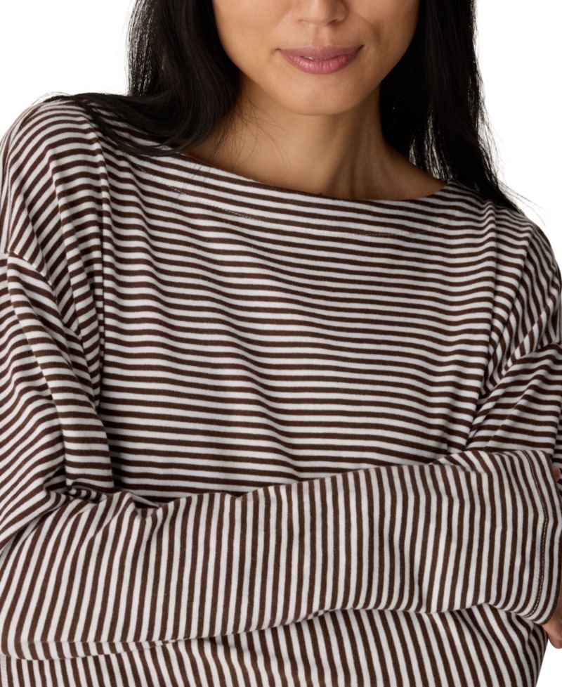 Women's Striped Bateau Neck Long-Sleeve Top