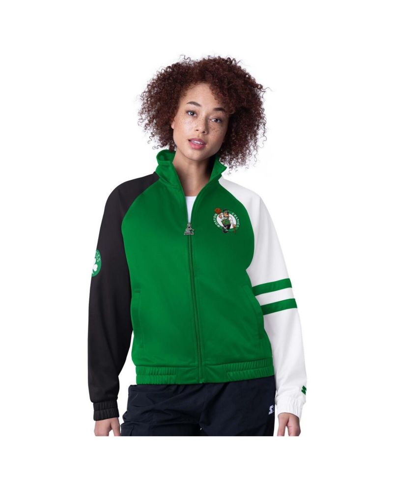 Women's Kelly Green Boston Celtics Line Up Dolman Raglan Full-Zip Track Jacket
