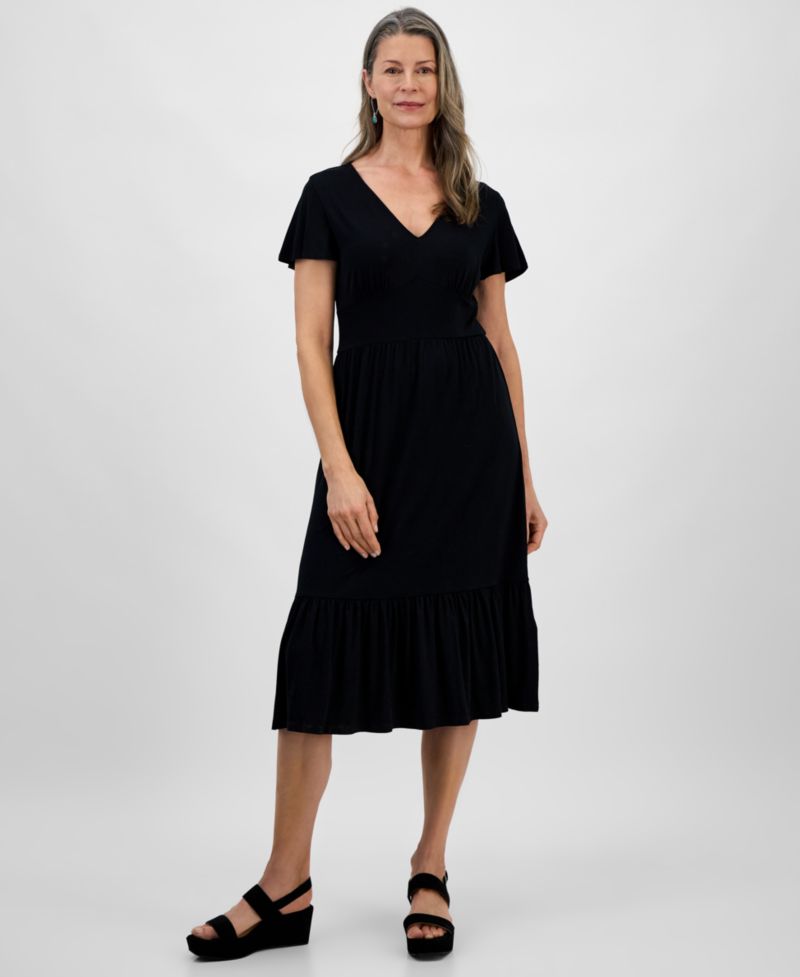 Petite Printed Knit V-Neck Midi Dress