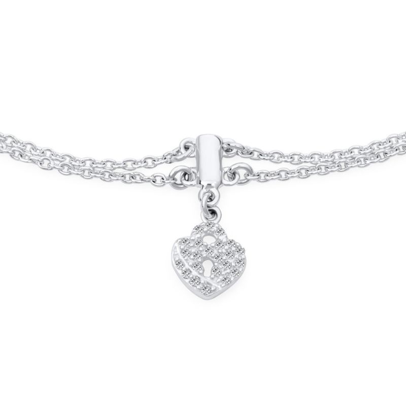 Heart Lock Anklet Charm Ankle Bracelet Double Strand .925 Sterling Silver