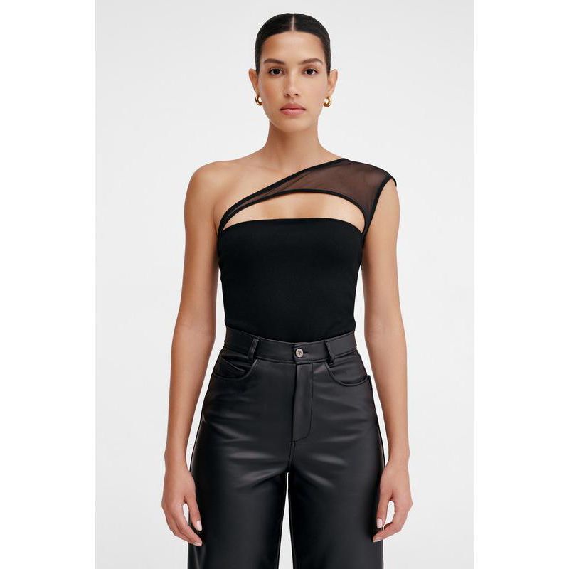 Women's Parker Sheer Mesh Chest-Cutout One-Shoulder Evening Top