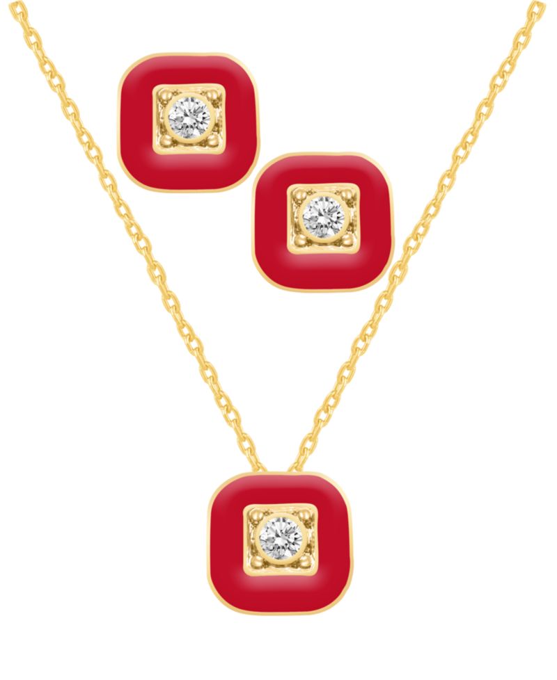 Crystal Enamel Necklace and Earring Set, 2-Piece
