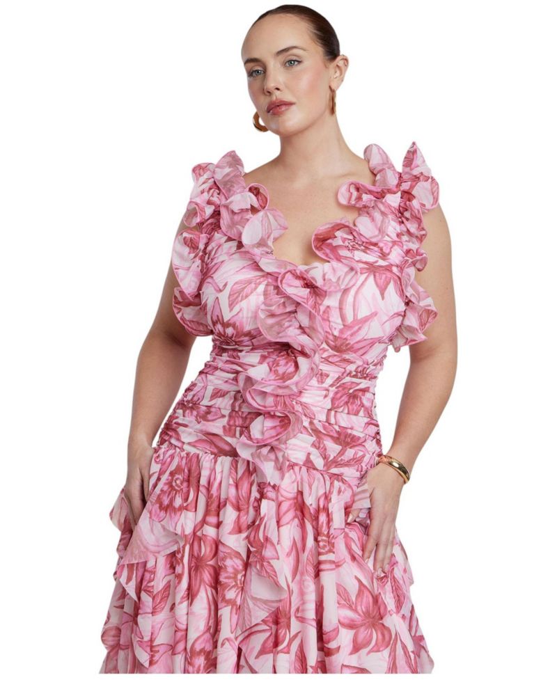 Women's Plus Size Ruffle Detail Maxi Dress