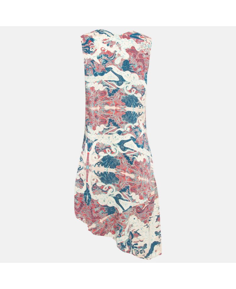 Women's Pink Printed Crepe Asymmetric Root Midi Dress