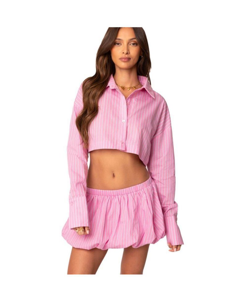 Women's Hila Pinstripe Cropped Button Up Shirt