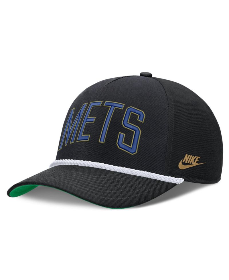 Men's Black New York Mets Cooperstown Collection Rise Adjustable Hat