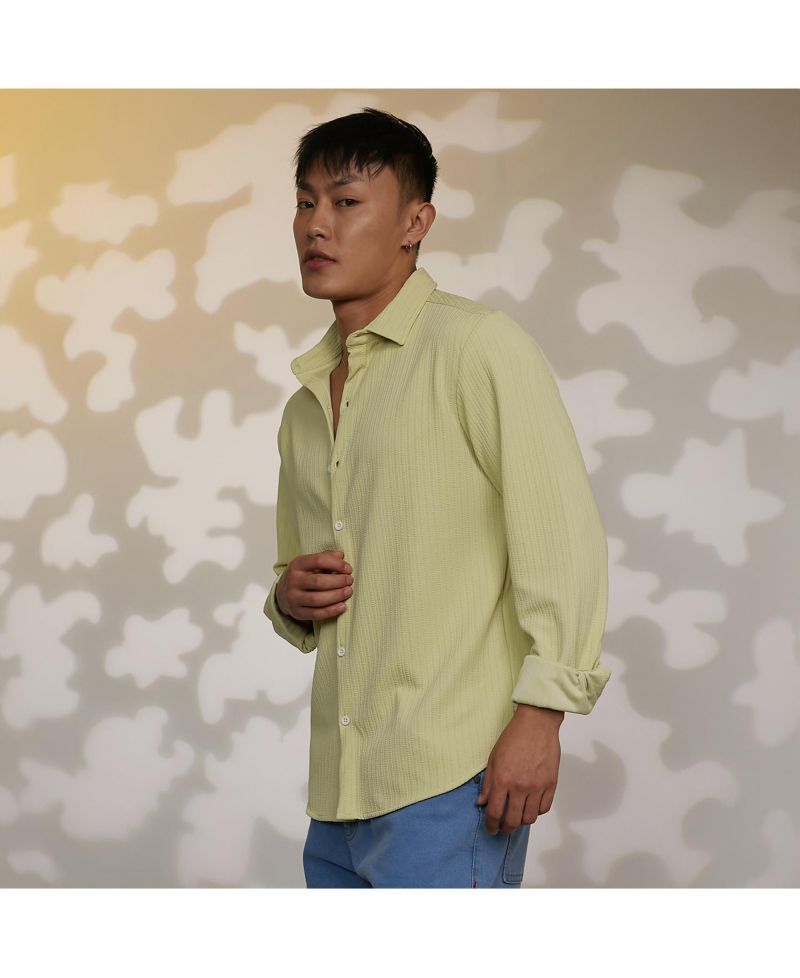 Men's Lime Green Stripe-Creased Shirt