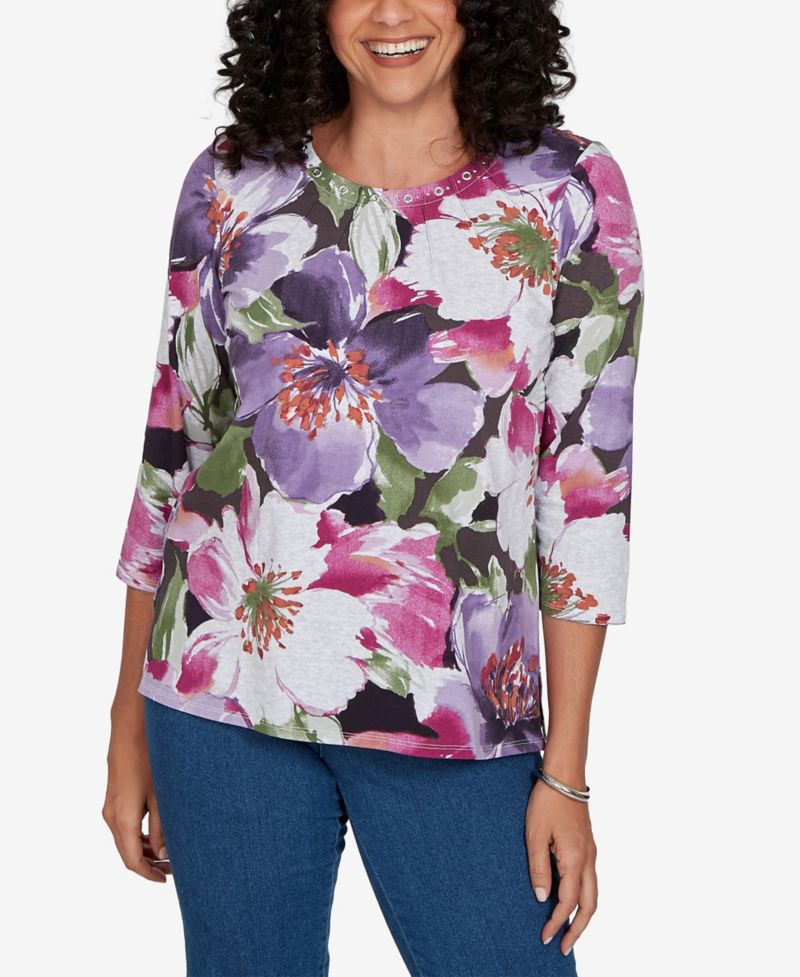Petite Violet Blooms Knit Top