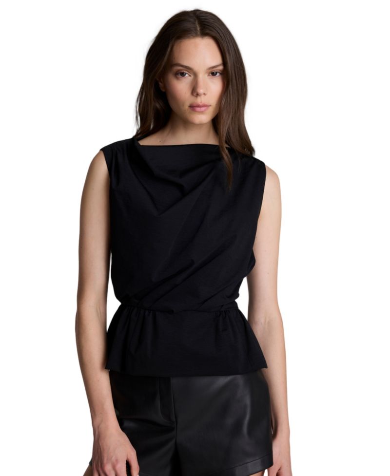 Women's Pleated Sleeveless Cowl Neck Peplum Top
