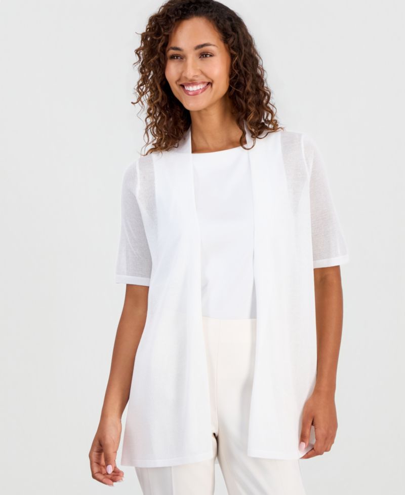 Women's Short-Sleeve Open-Front Semi-Sheer Cardigan