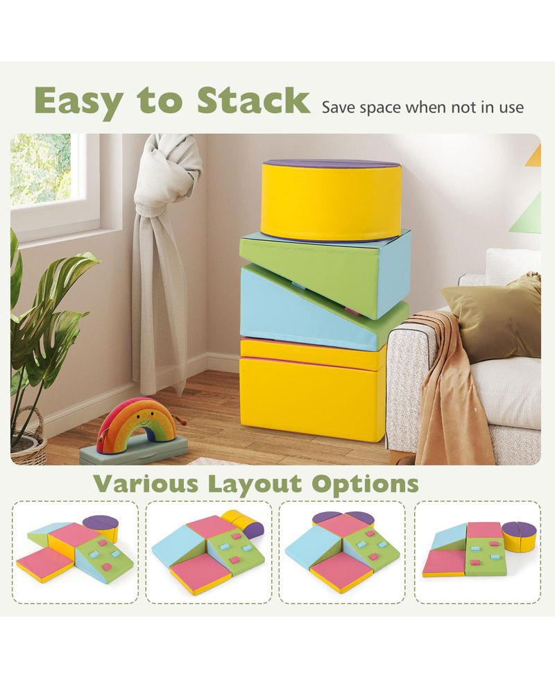 Kids 6 Piece Foam Soft Play Set with Climbing Triangle and Ramp