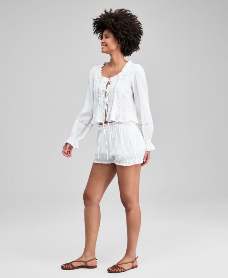 Women's Textured Ruffle-Trim Bloomer Shorts