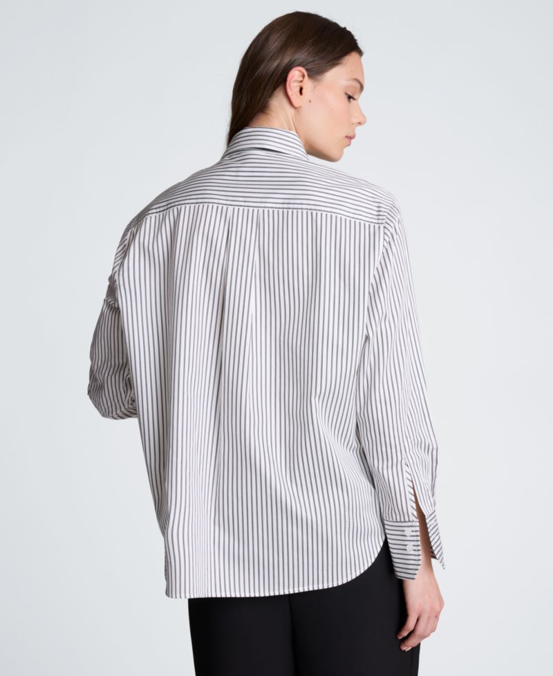 Women's Pinstripe Button Down Shirt with Faux Leather Tie