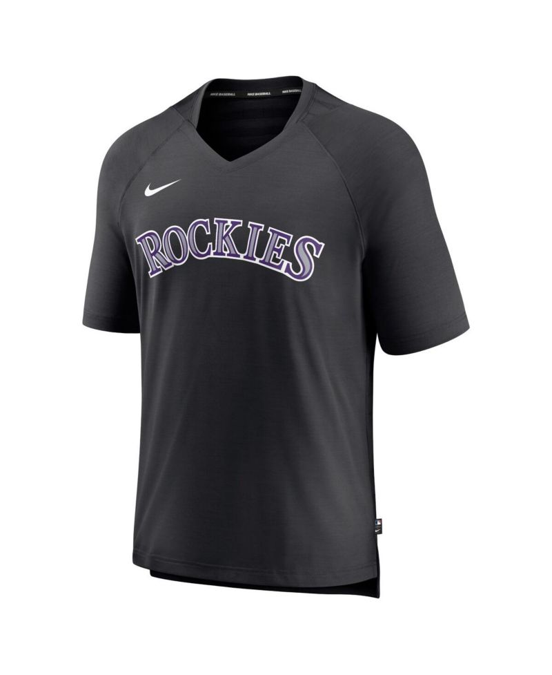 Men's Black Colorado Rockies Authentic Collection Pregame Raglan Performance V-Neck T-shirt