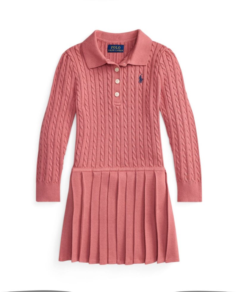 Girls' 2T-6X Drop-Waist Pleated Polo Sweater Dress