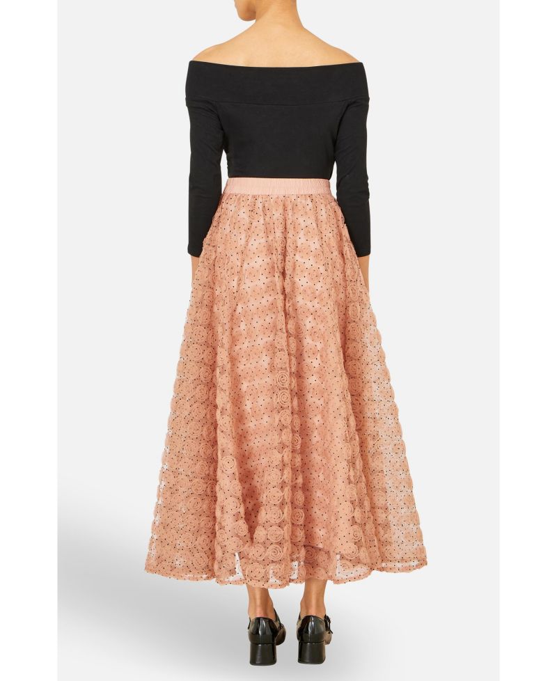 Women's Spot and Rose Tulle Polka-Dot High-Waisted Maxi Skirt
