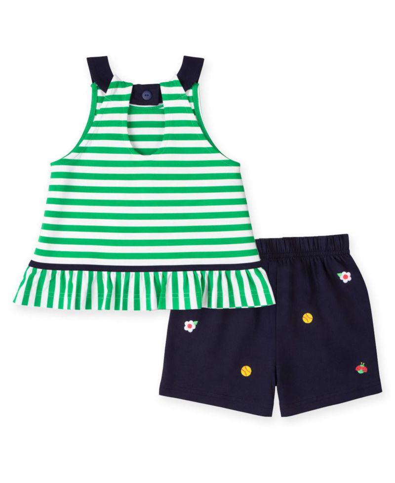 Big Girl Knit Short Set With Softballs, Flowers, Ladybug