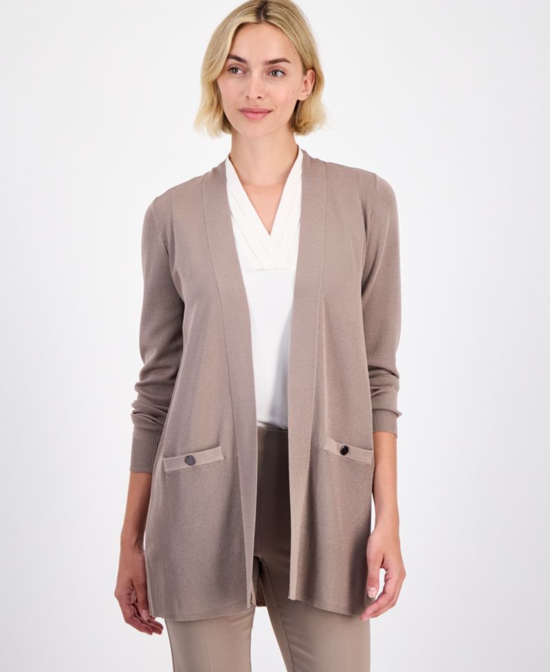 Women's Open-Front Buttoned-Pocket Cardigan