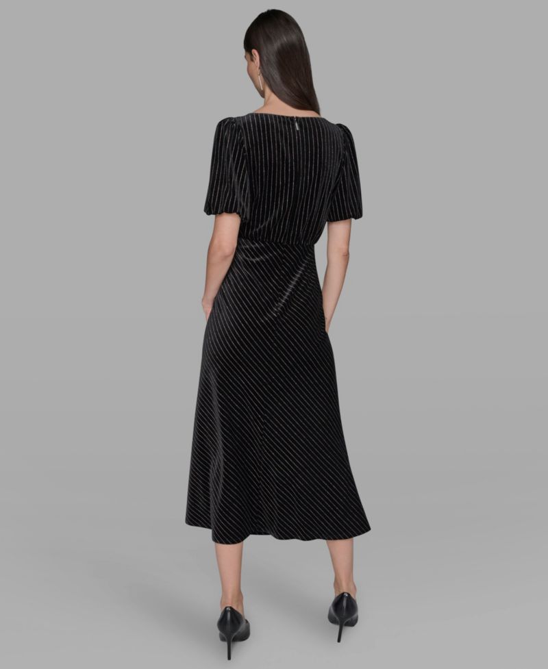 Women's Velvet Pinstripe Midi Dress