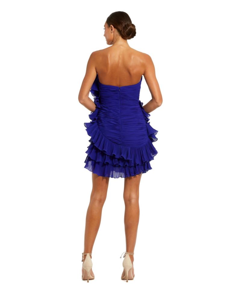 Women's Strapless Tiered Ruffle Chiffon Mini Dress