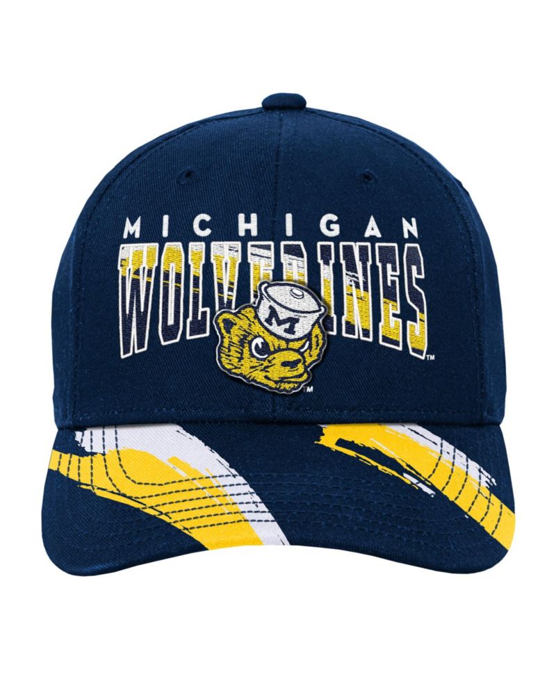 Big Boys and Girls Navy Michigan Wolverines Mascot Streaks Pro Crown Adjustable Hat