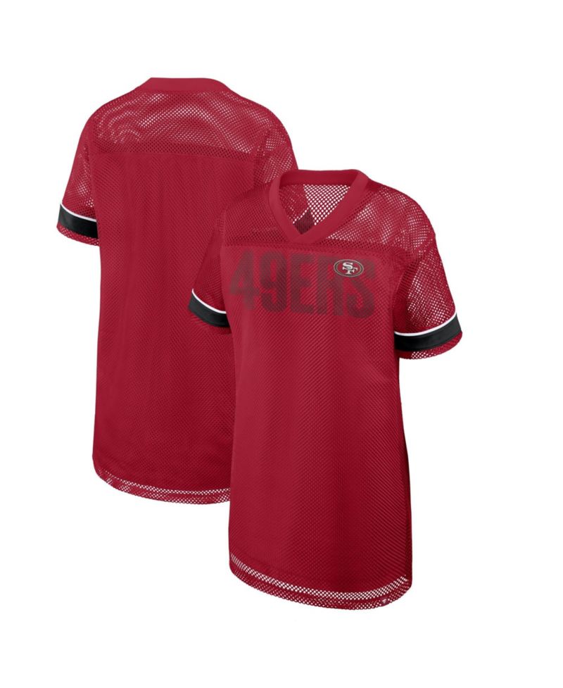 Women's San Francisco 49ers Oversized Mesh Team First Deep Route V-Neck Dress