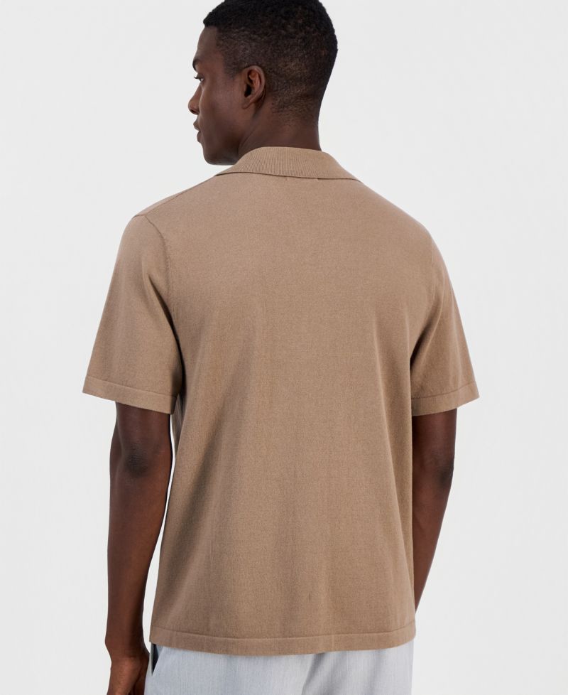 Men's Cotton-Blend Johnny-Collar Polo Sweater