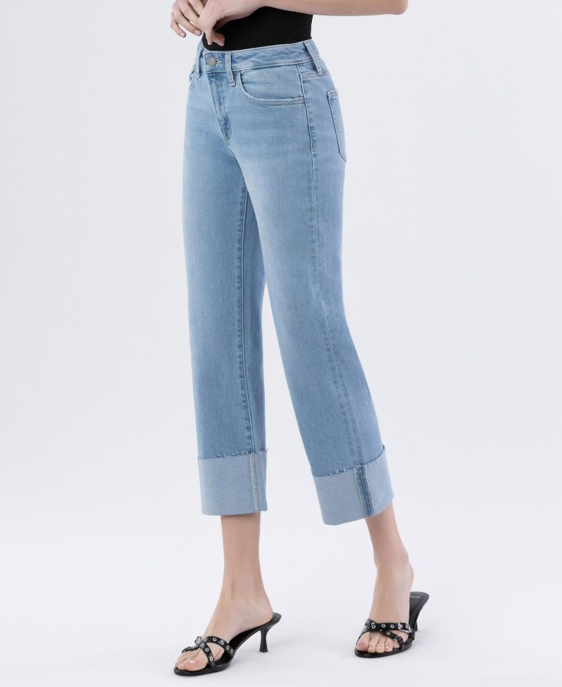 Women's High Rise Cuffed Straight Jeans