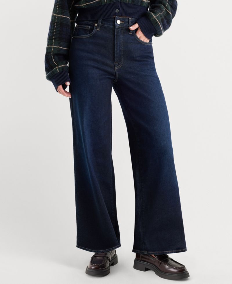 Women's Good Waist Wide-Leg Dark Rinse High-Rise Jeans