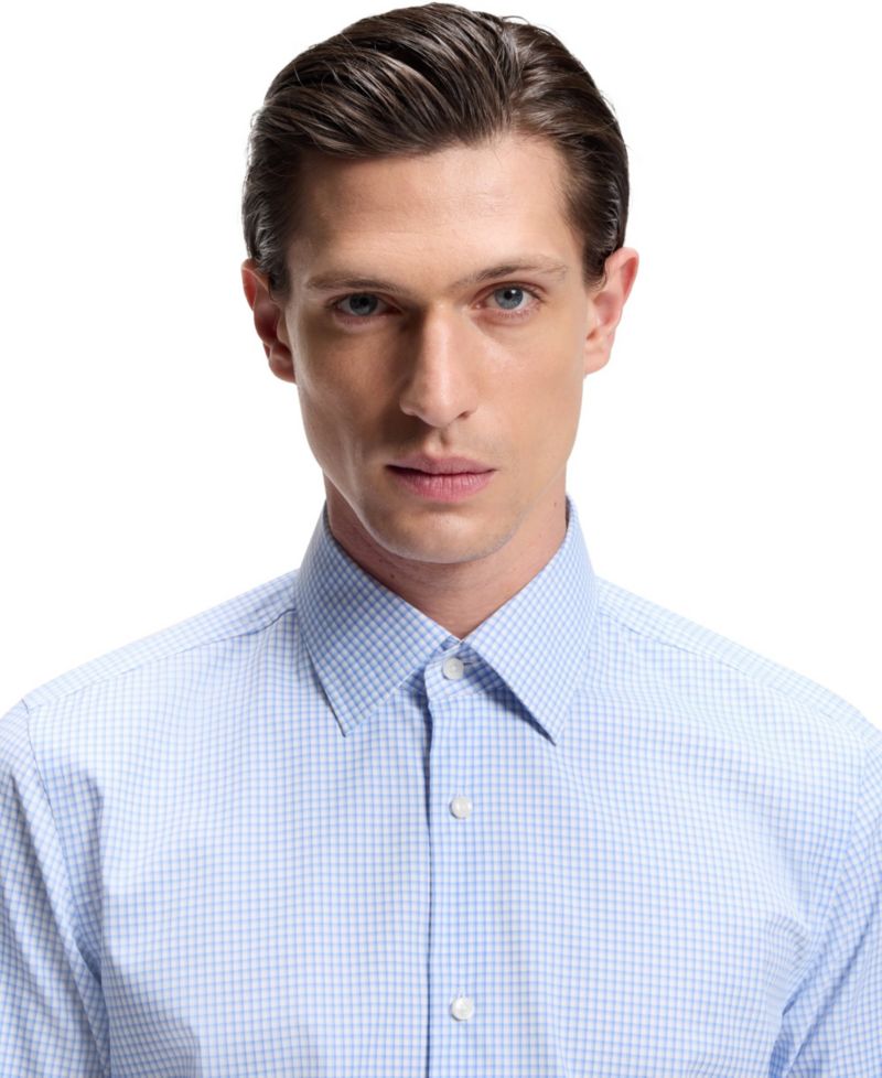 Men's Checked Performance-Stretch Slim-Fit Dress Shirt