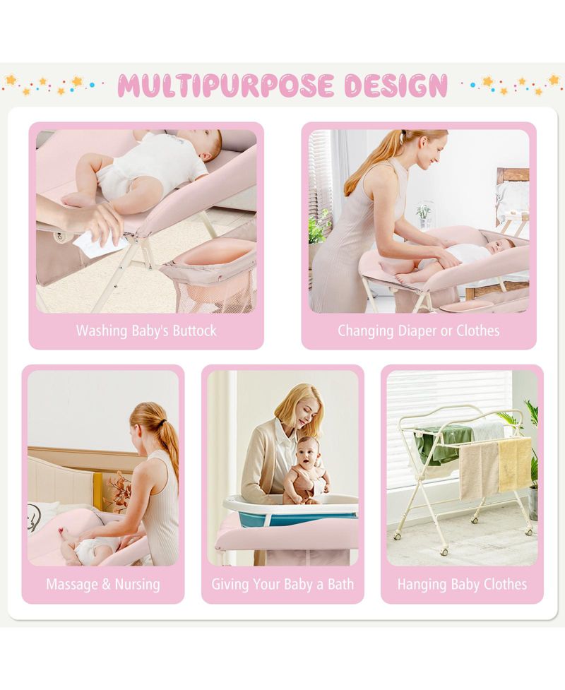 Infant Diaper Changing Table with Water Basin and Wheels