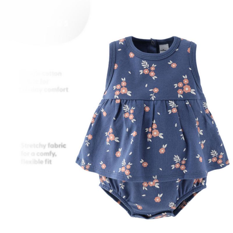Baby Girls Rompers - 2 Pack, Navy Floral