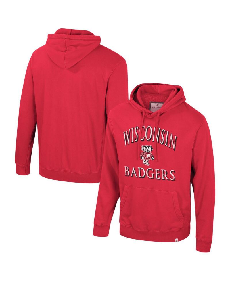 Men's Red Wisconsin Badgers Big & Tall Cap E-Tan Pullover Hoodie