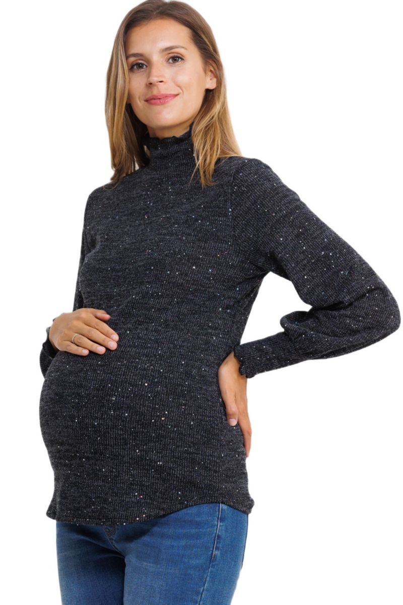 Maternity Shimmer Long Sleeve Mock Neck Top