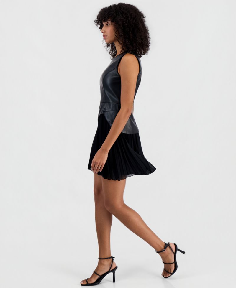 Women's Mini Pleated Crewneck Dress