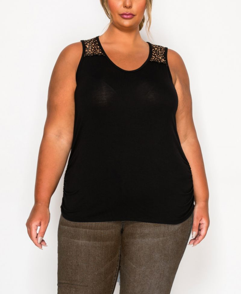 Plus Size Pebble Mesh Inset Side Ruched Tank Top