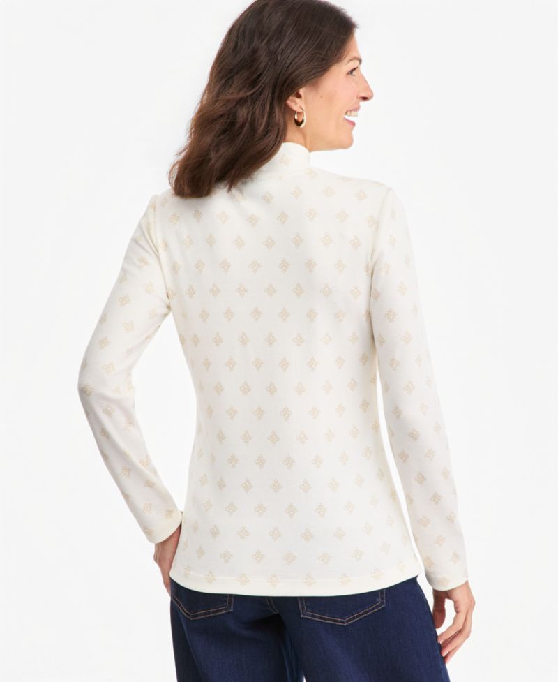 Petite Printed Mock-Neck Long-Sleeve Tee