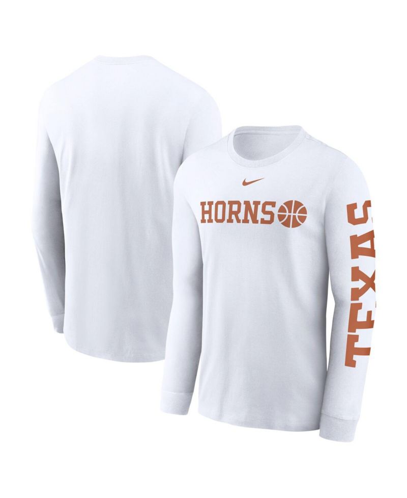Men's White Texas Longhorns Basketball Icon Two-Hit Long Sleeve T-Shirt