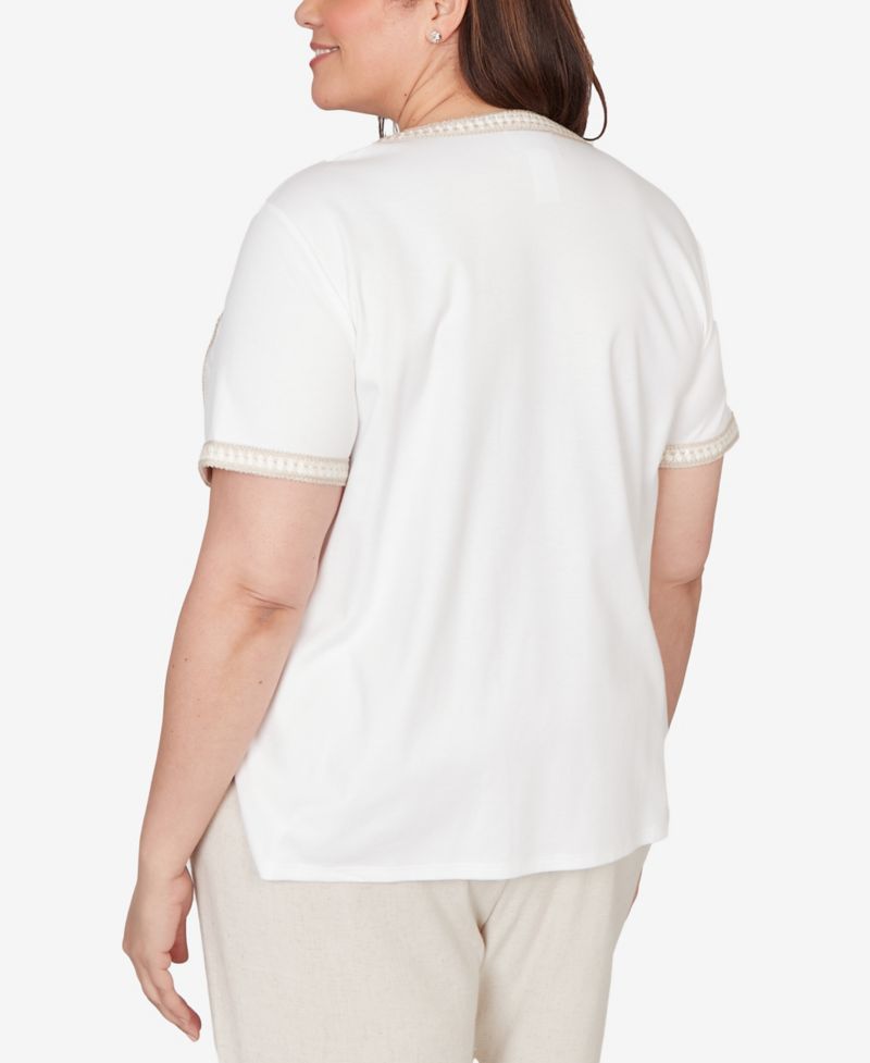 Plus Size Natural Wonder Crochet Pocket Short-Sleeve T-Shirt