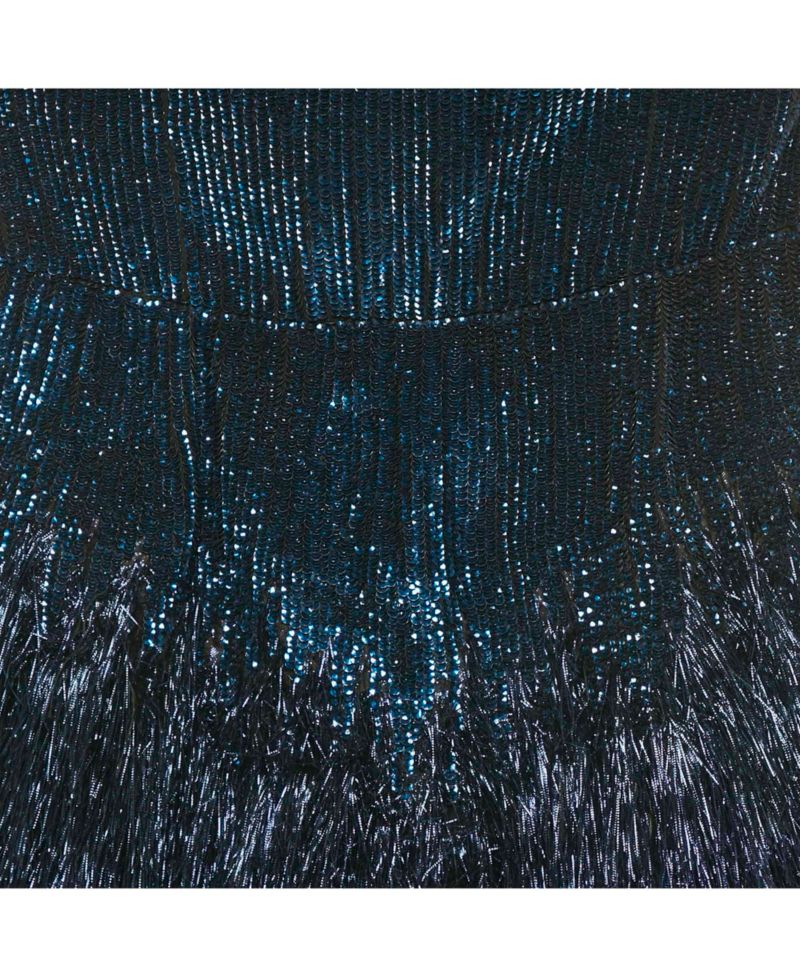 Women's Blue Sequin And Lurex Fringed Strapless Mini Dress