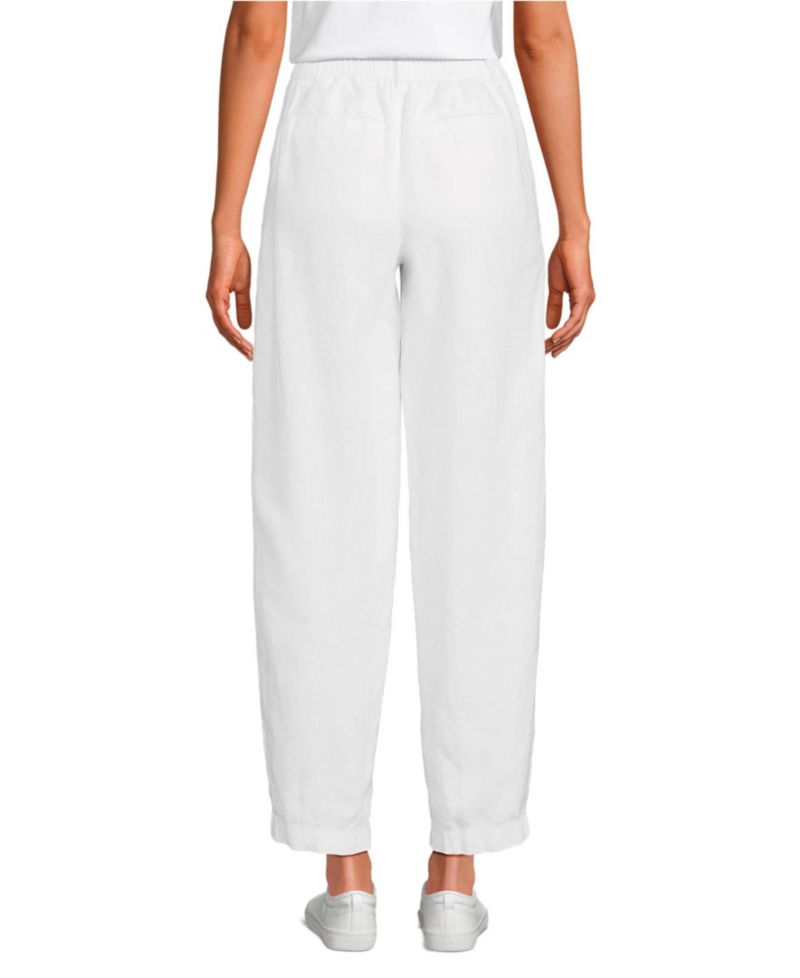 Women's Linen High Rise Pleated Barrel Leg Ankle Pants