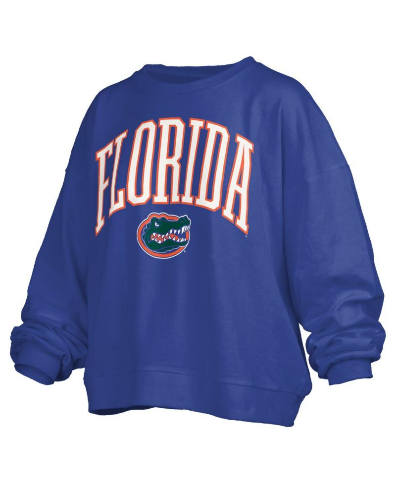 Women's Royal Florida Gators Janise Arch Over Logo Waist Length Oversized Pullover Sweatshirt